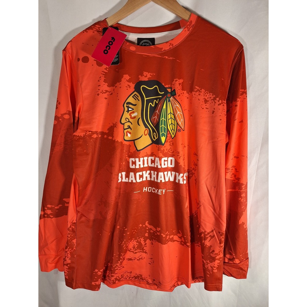 FOCO NHL Chicago Blackhawks Repeat Paint Stroke Rash Guard Long Sleeve Mens L